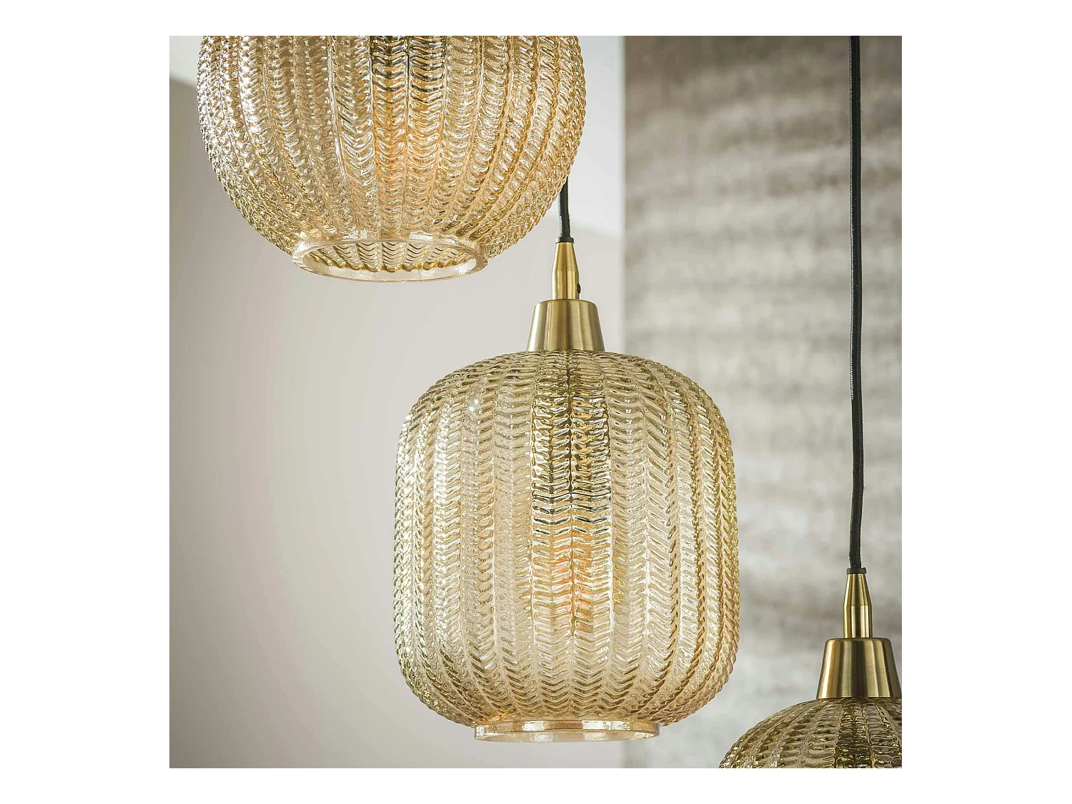 Suspension en verre ambré 5 lampes NOVA