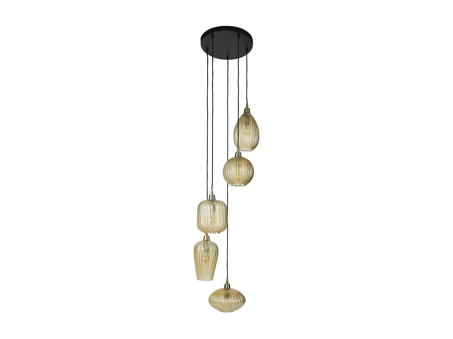 Suspension en verre ambré 5 lampes NOVA