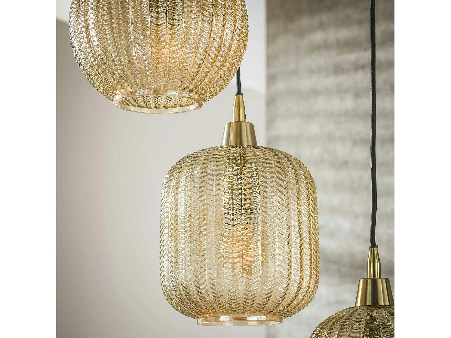 Suspension en verre ambré 5 lampes NOVA