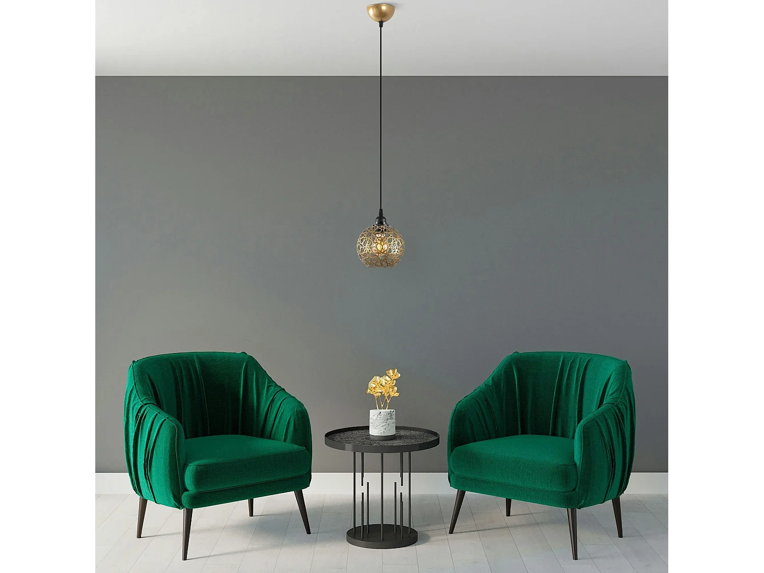 Suspension dorée chambre – motif floral ajouré ERZIN