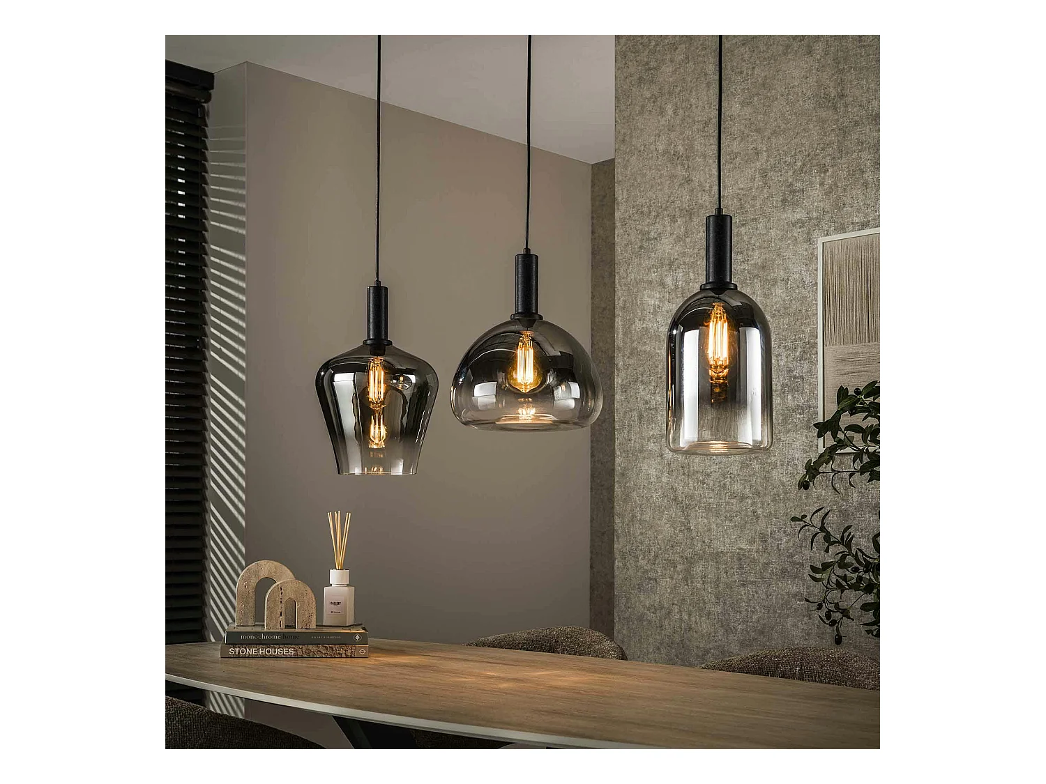 Suspension en verre fumé – 3 formes NOVA