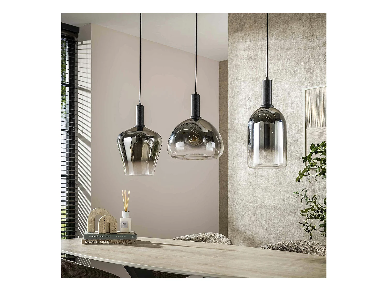 Suspension en verre fumé – 3 formes NOVA