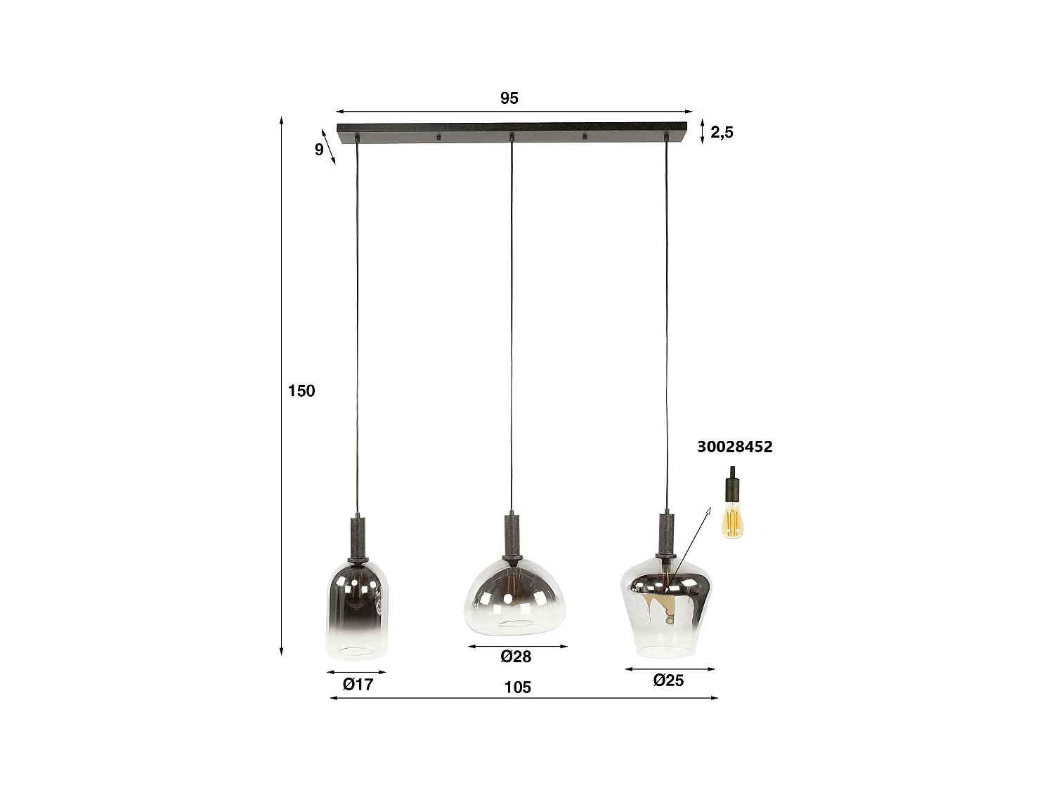 Suspension en verre fumé – 3 formes NOVA