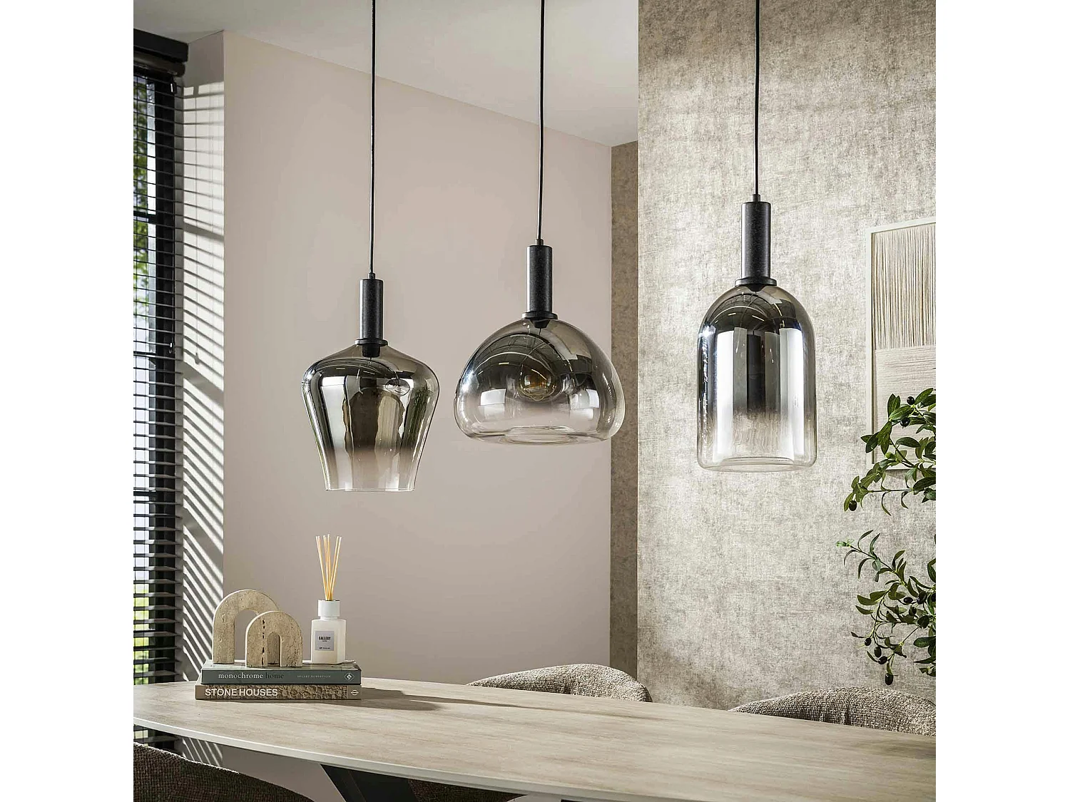 Suspension en verre fumé – 3 formes NOVA