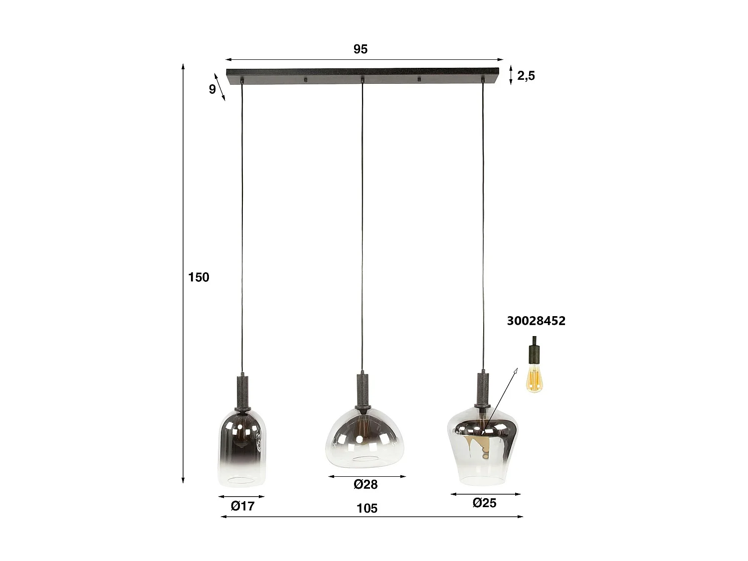 Suspension en verre fumé – 3 formes NOVA