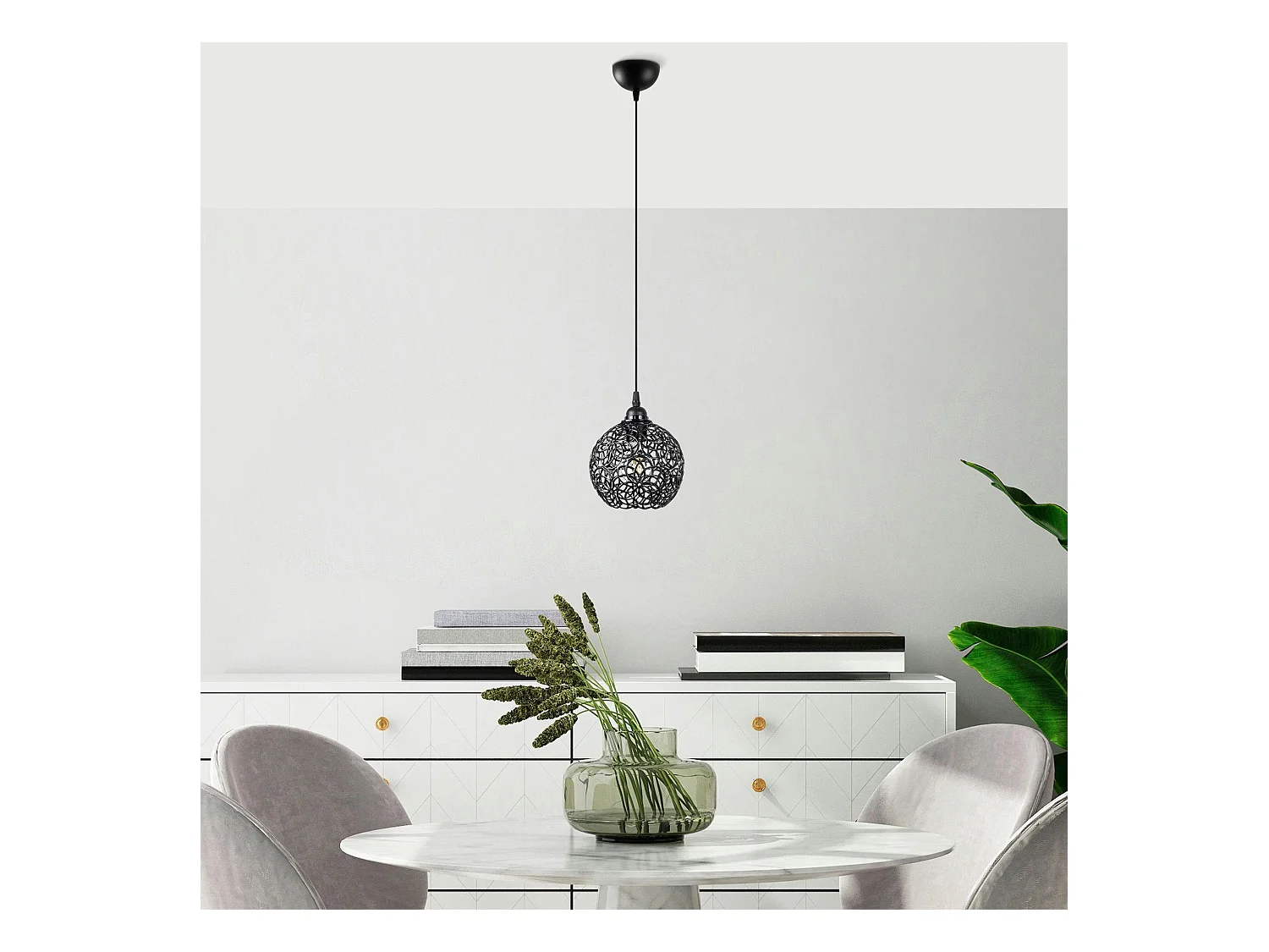 Suspension noire boule – motif floral, ajourée ERZIN