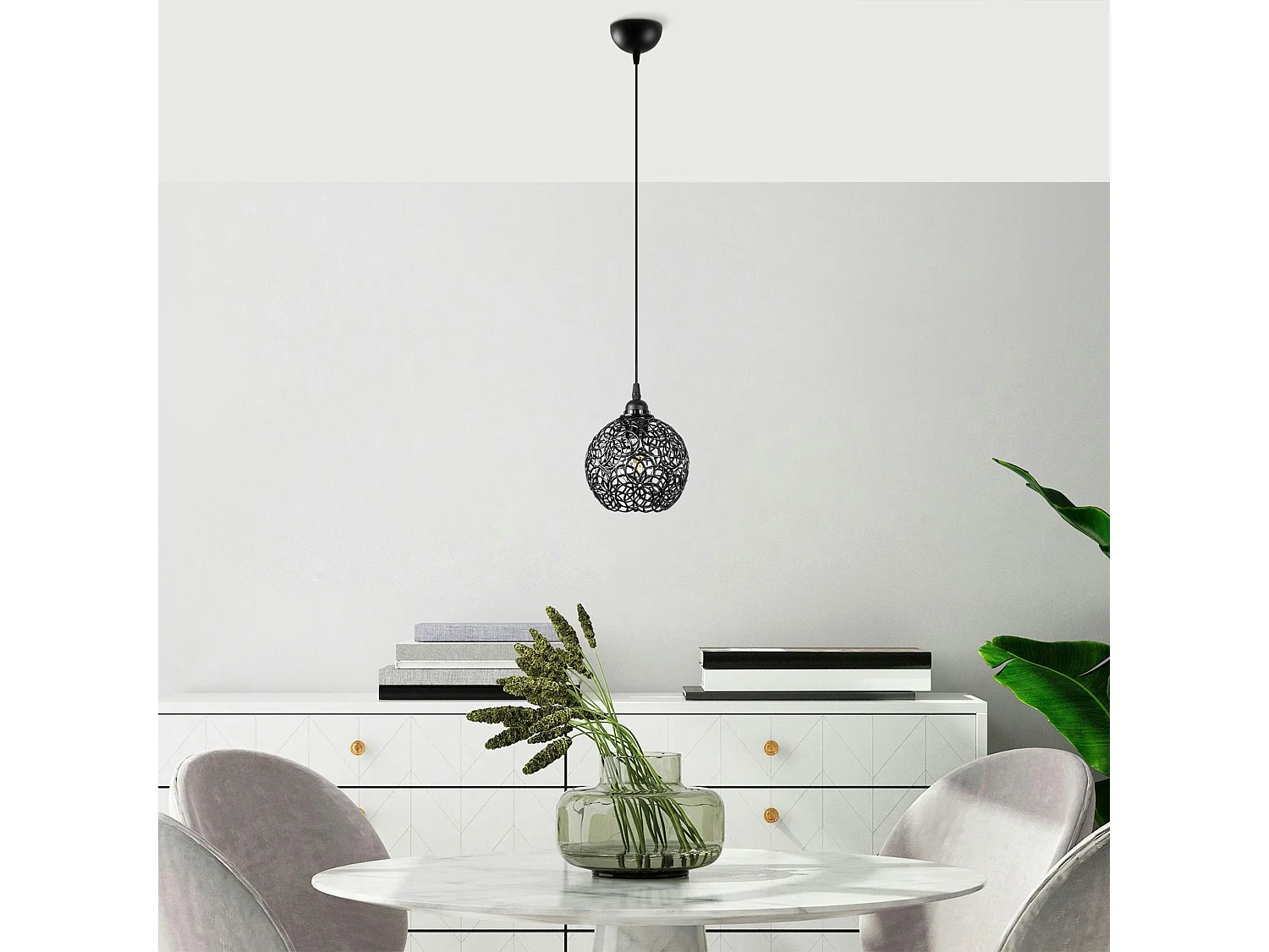 Suspension noire boule – motif floral, ajourée ERZIN