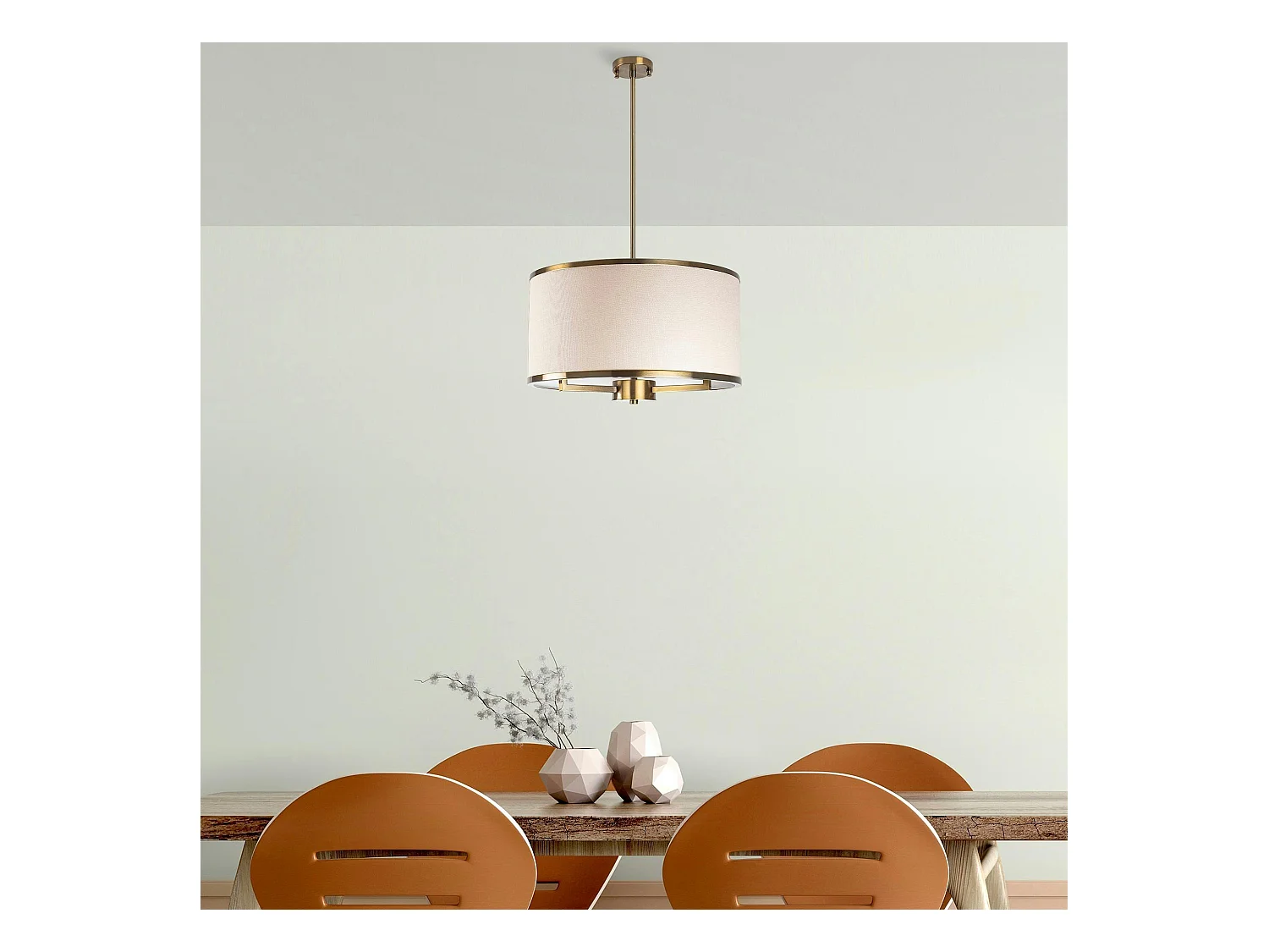 Suspension salon en tissu – abat-jour écru et or ZURICH