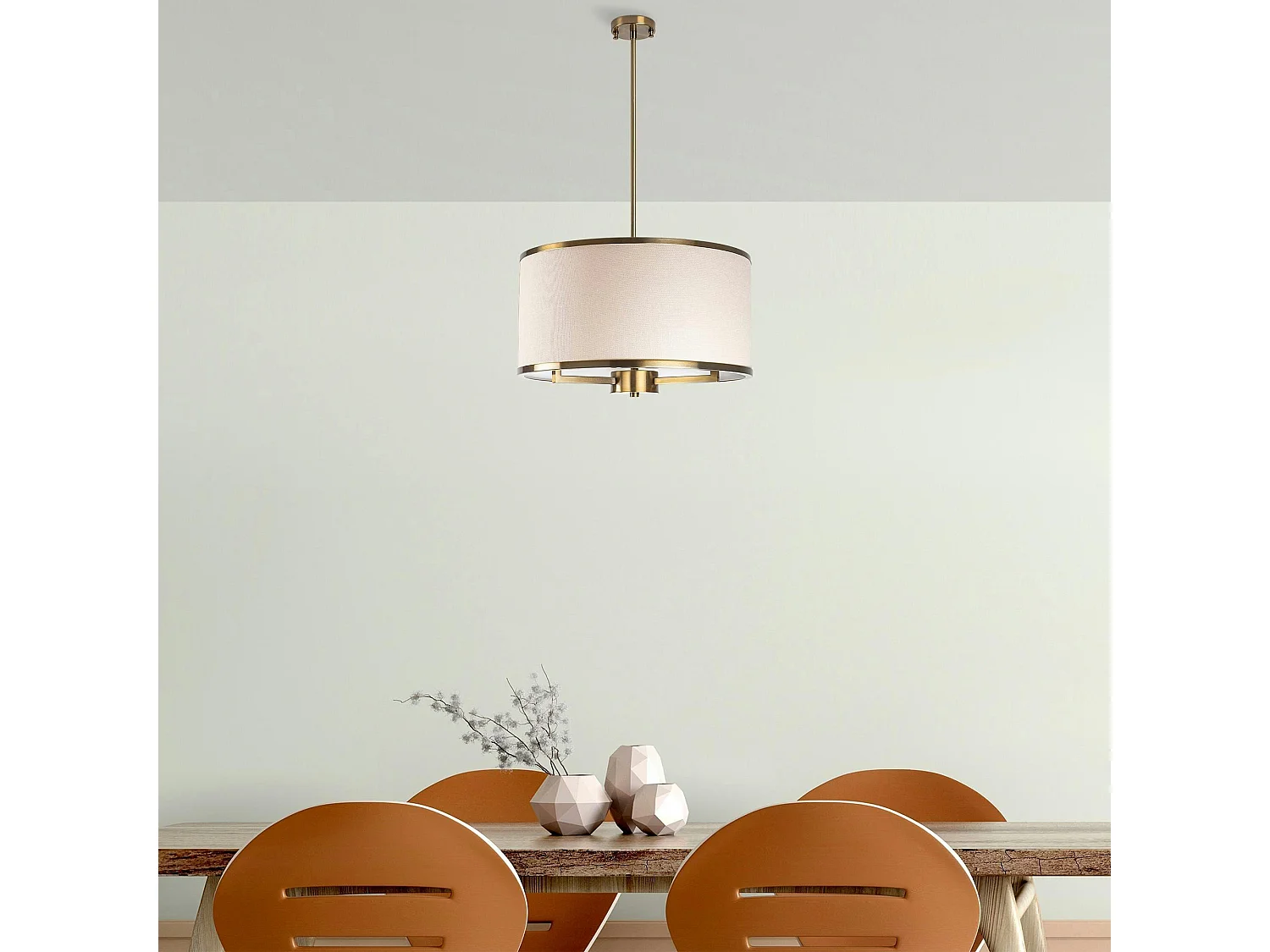 Suspension salon en tissu – abat-jour écru et or ZURICH