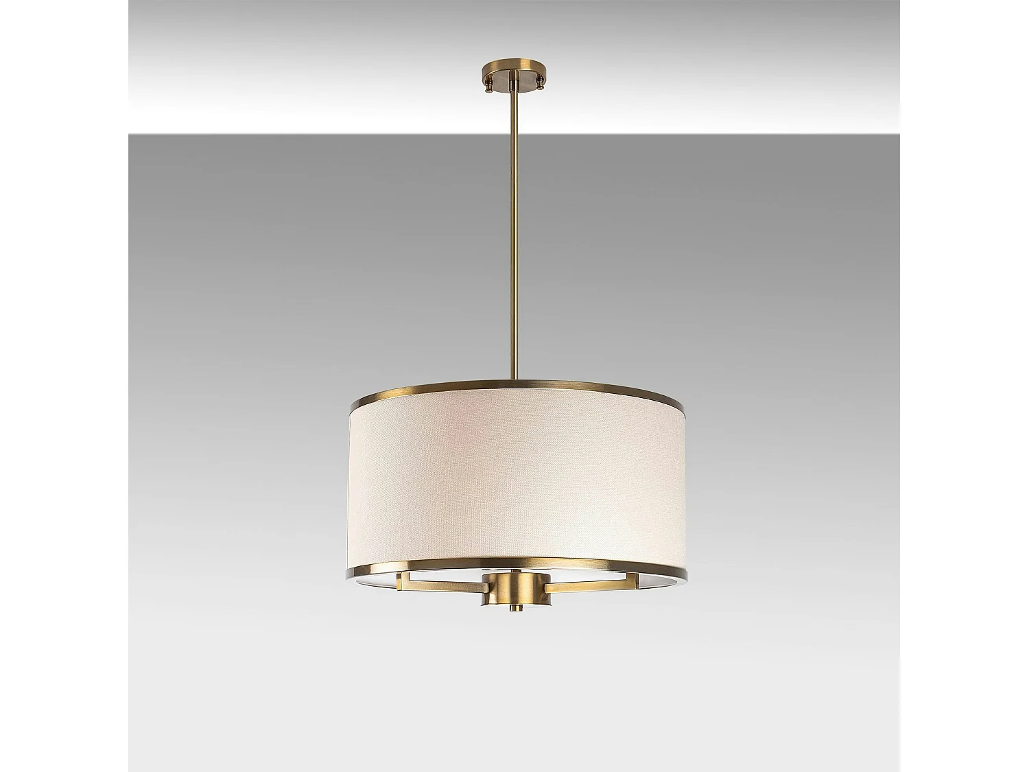 Suspension salon en tissu – abat-jour écru et or ZURICH