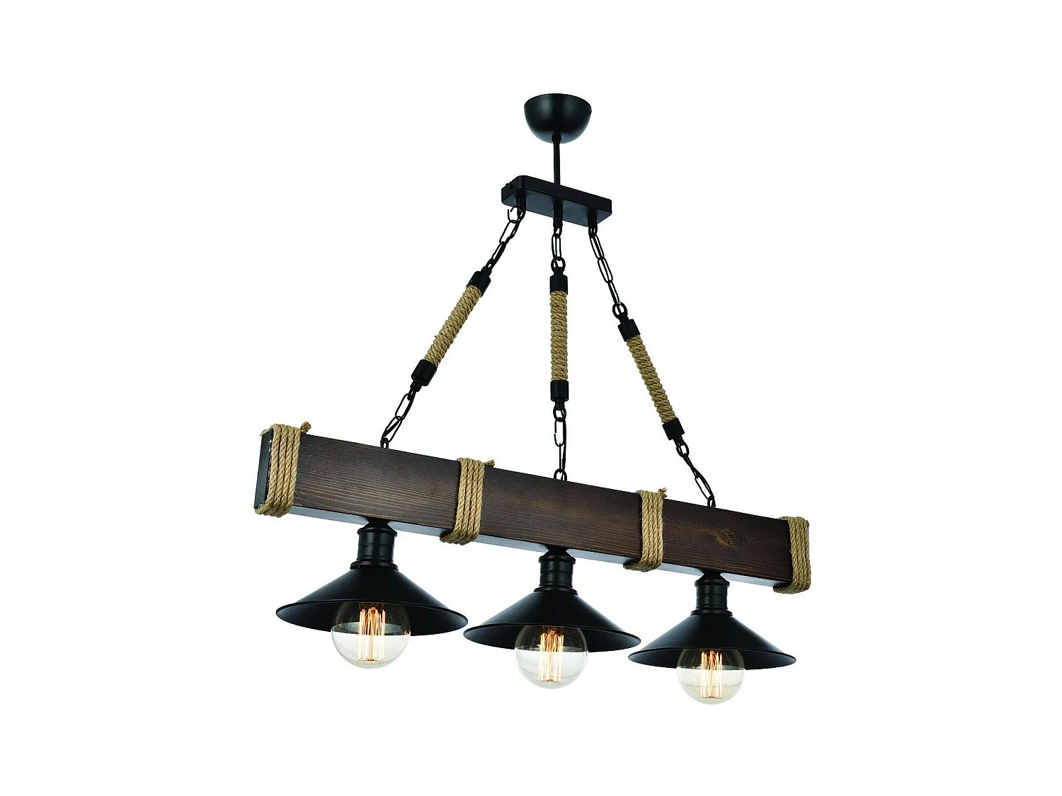 Suspension industrielle bois brun – 3 lampes CAMOGLI