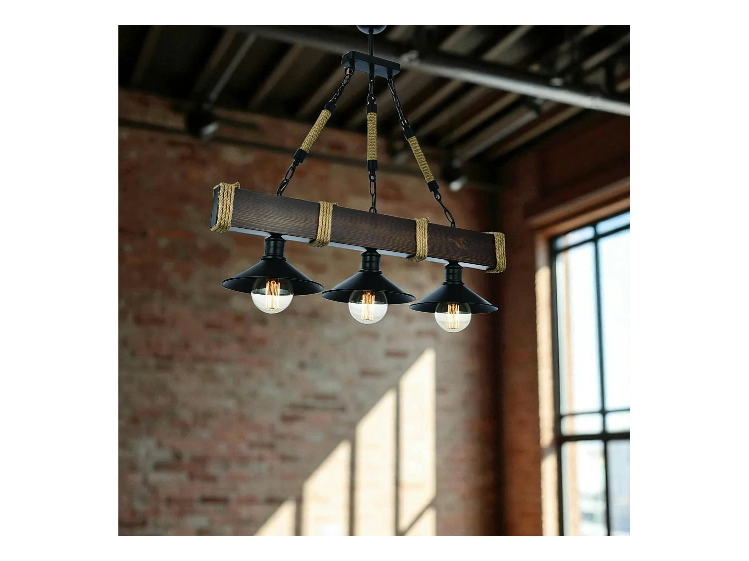 Suspension industrielle bois brun – 3 lampes CAMOGLI