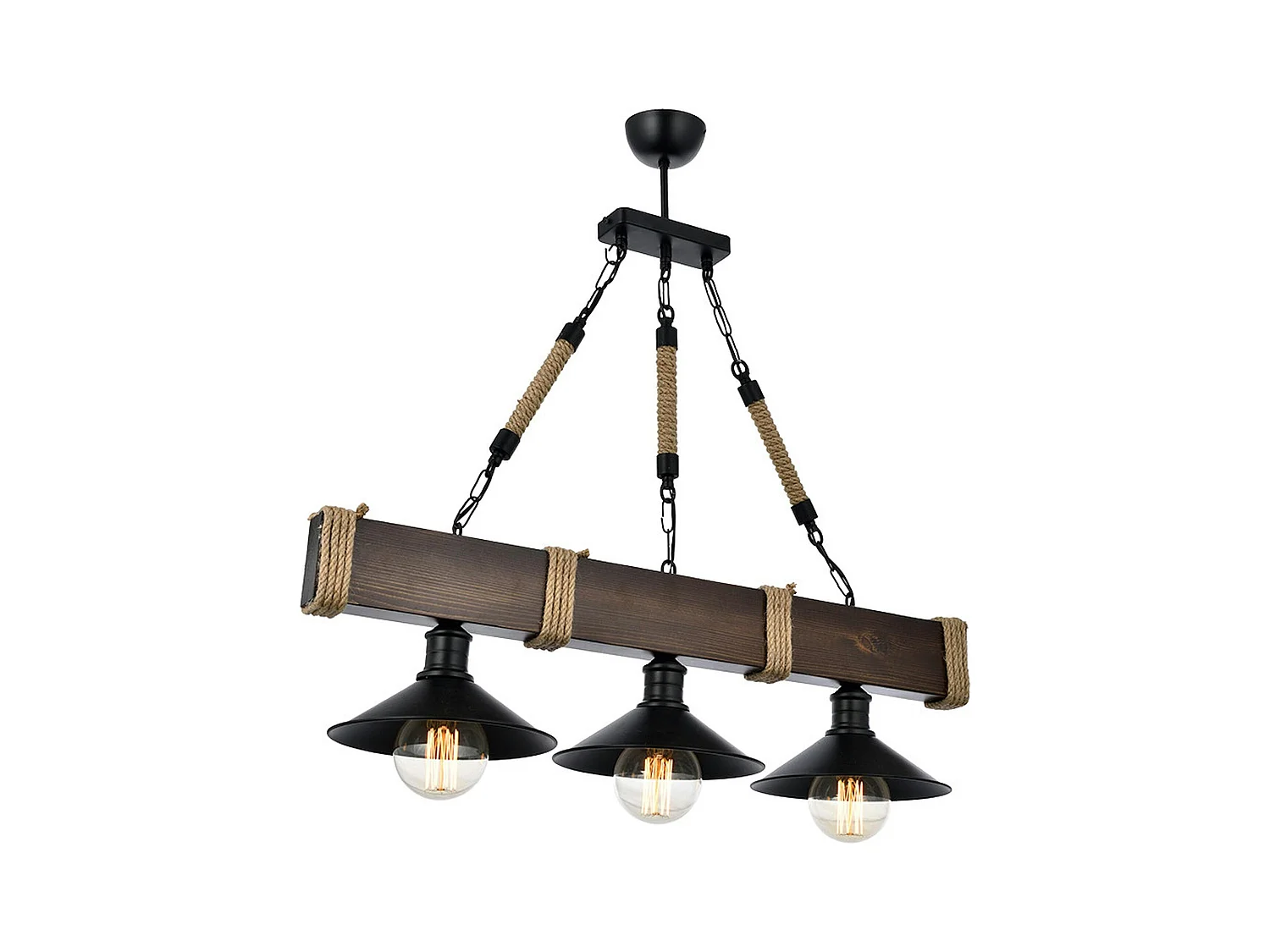 Suspension industrielle bois brun – 3 lampes CAMOGLI
