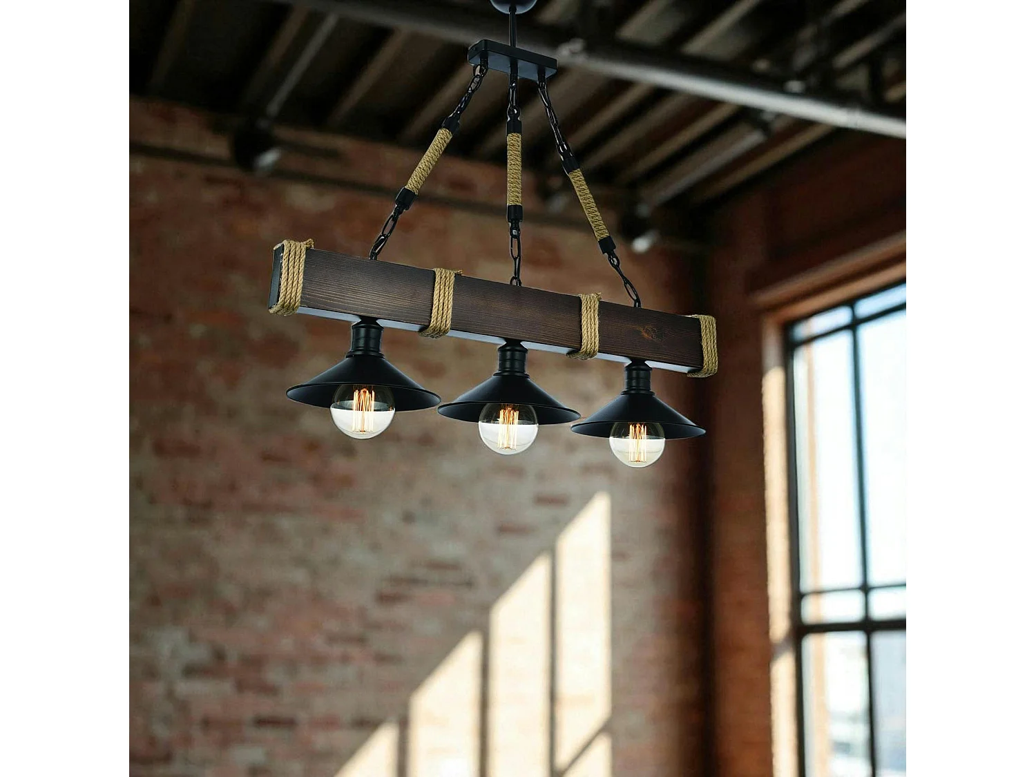 Suspension industrielle bois brun – 3 lampes CAMOGLI