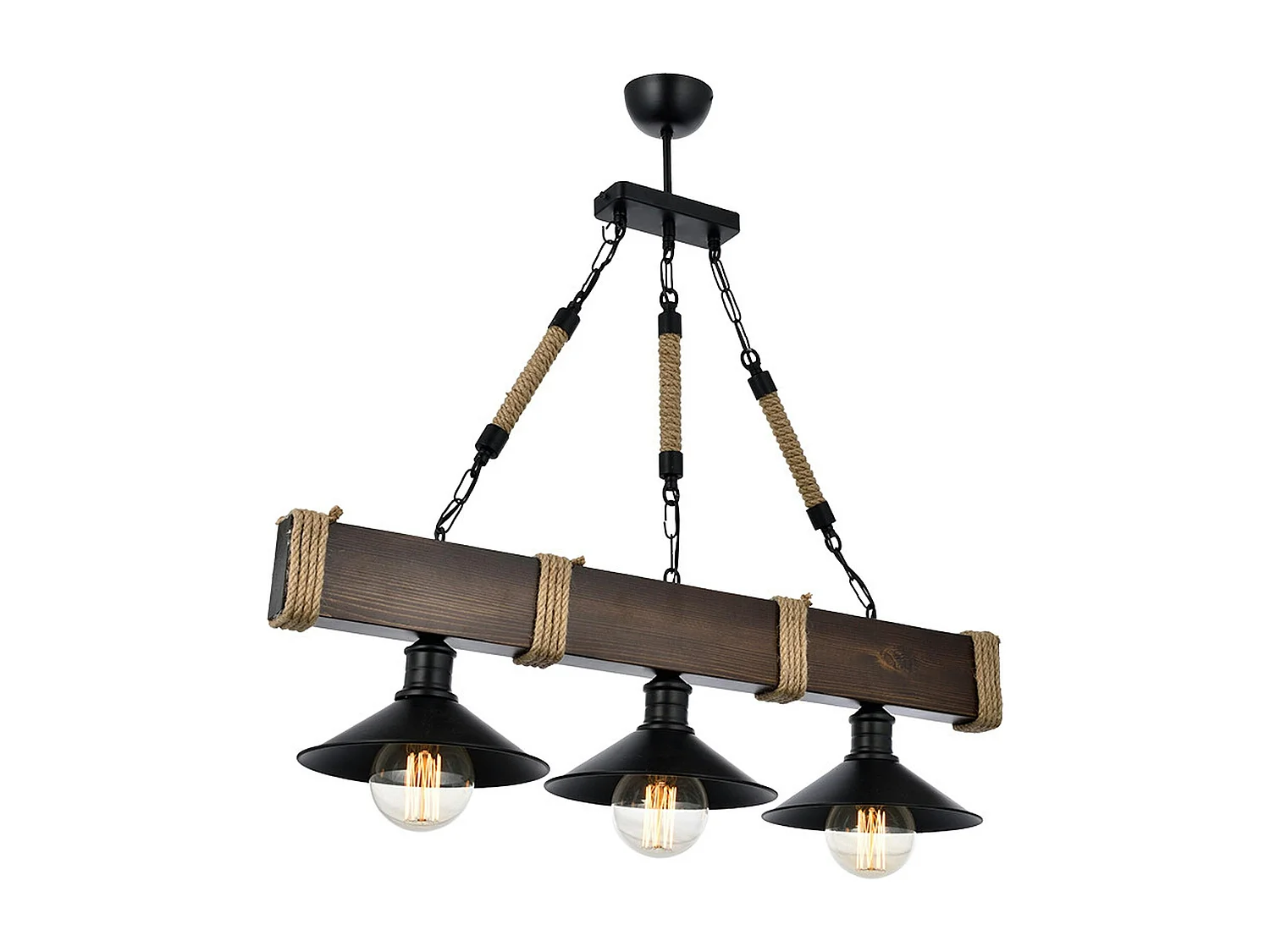 Suspension industrielle bois brun – 3 lampes CAMOGLI