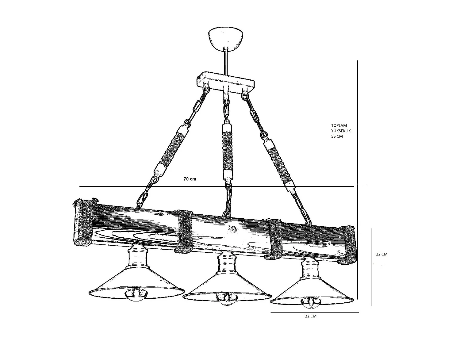 Suspension industrielle bois brun – 3 lampes CAMOGLI