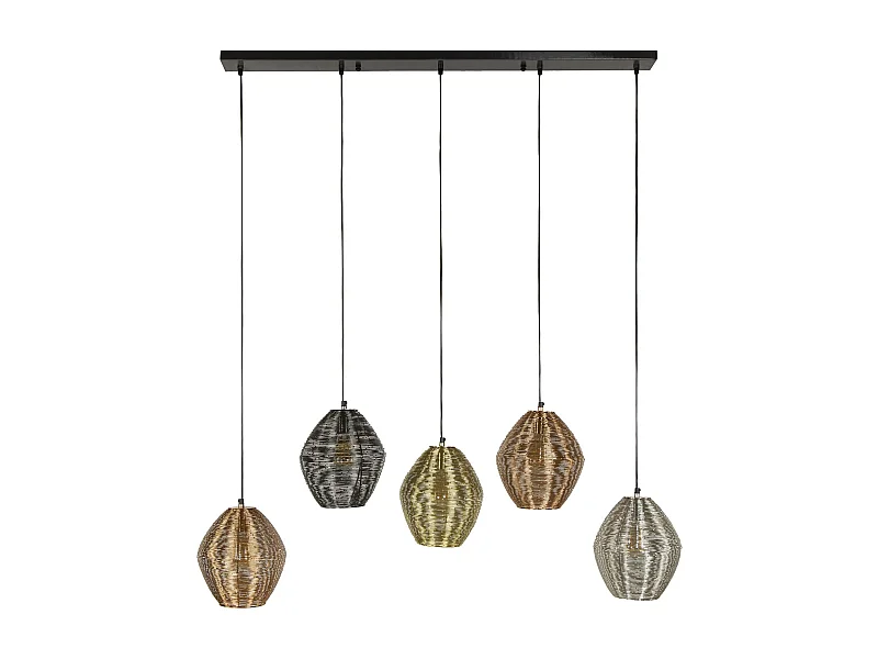 Suspension vintage filaire avec 5 abat-jour à hauteur réglable RALF