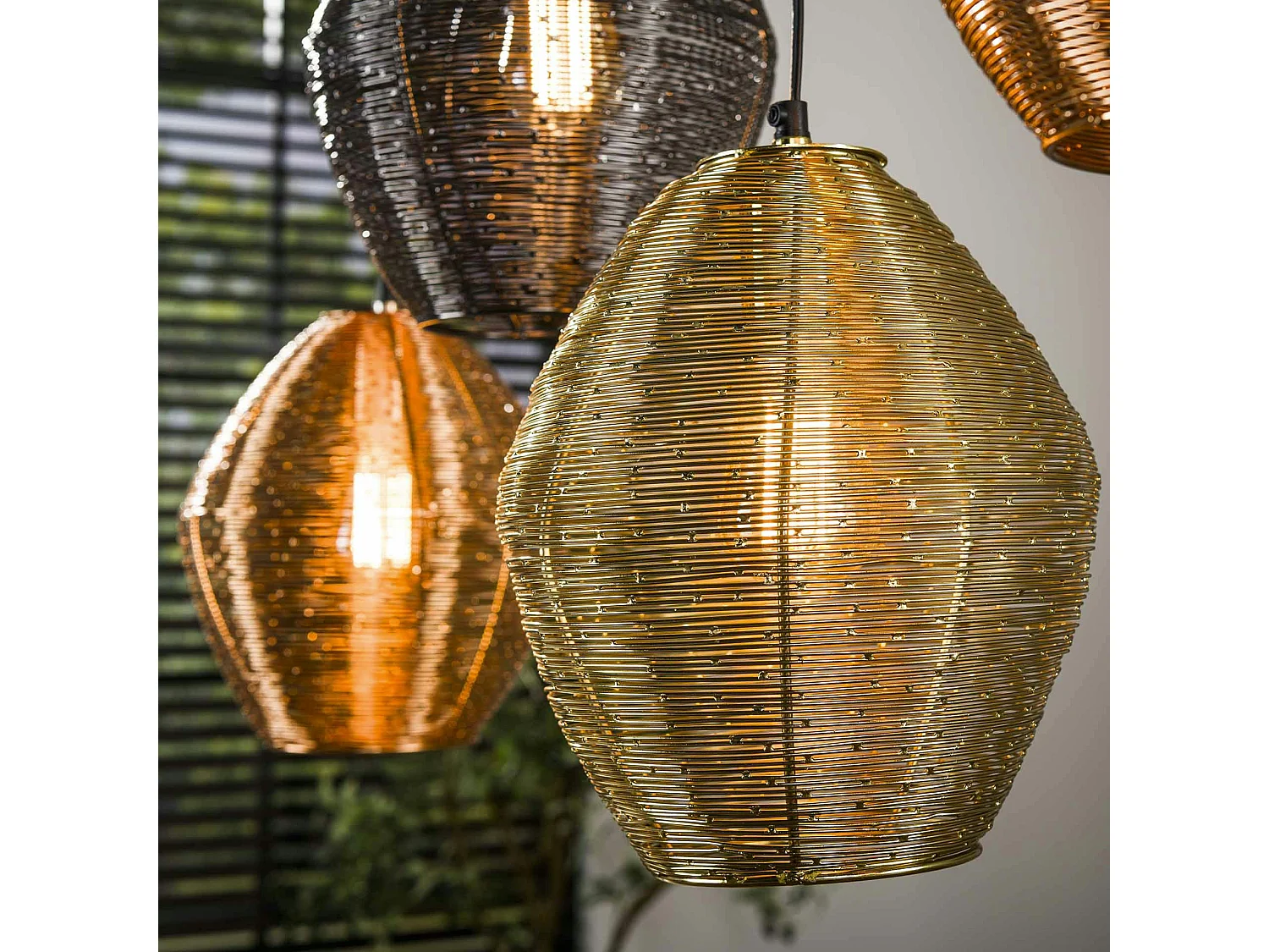 Suspension vintage filaire avec 5 abat-jour à hauteur réglable RALF