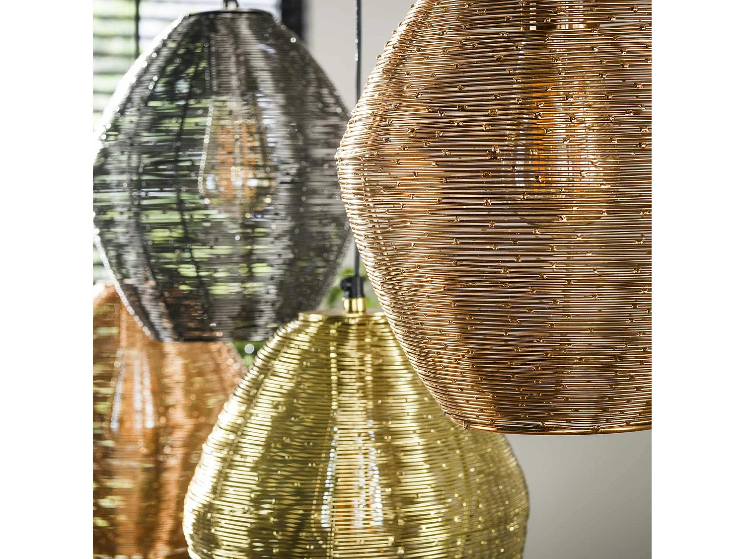 Suspension vintage filaire avec 5 abat-jour à hauteur réglable RALF