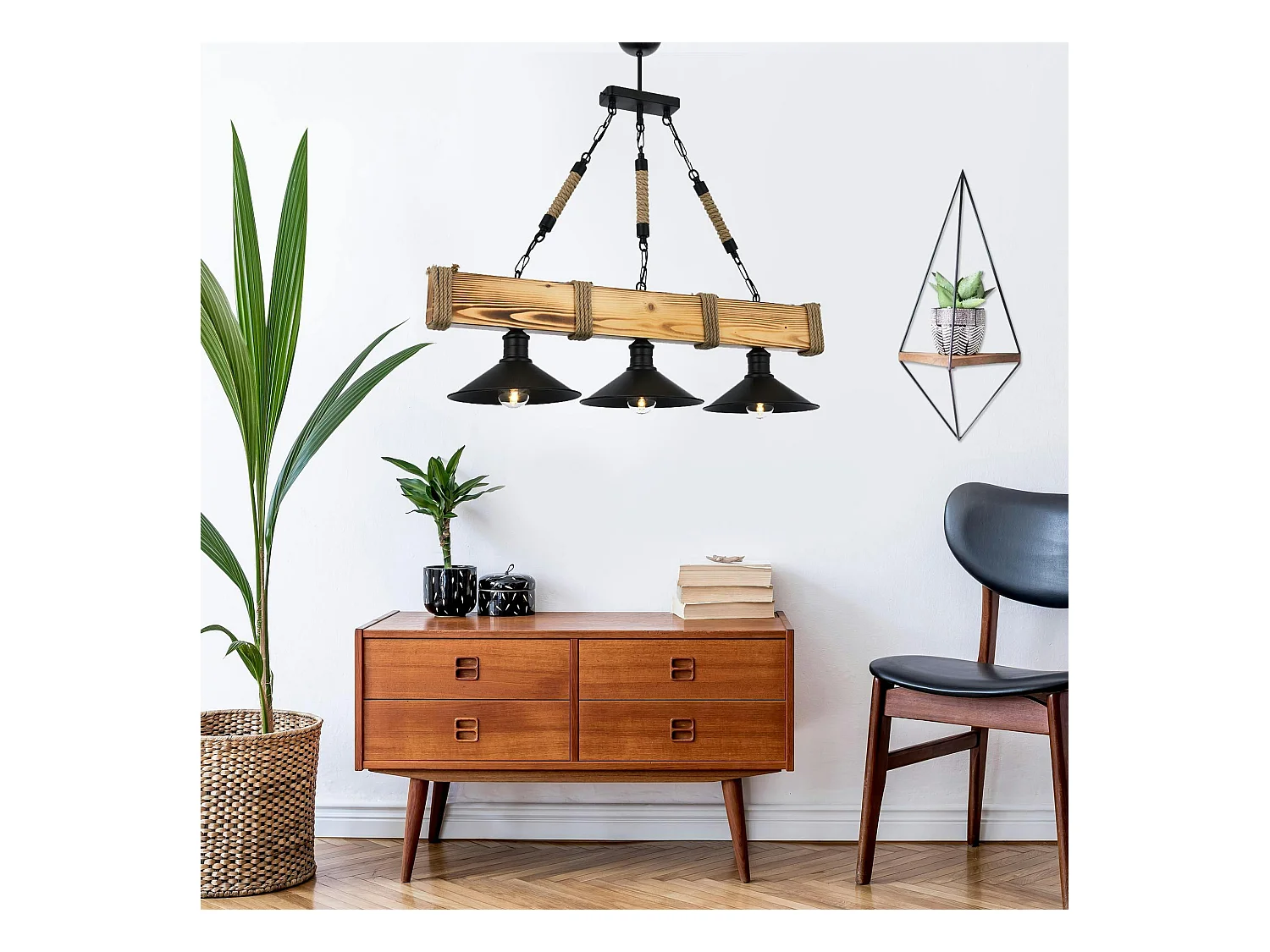 Suspension industrielle bois clair – 3 lampes CAMOGLI