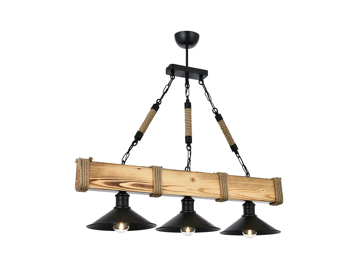 Suspension industrielle bois clair – 3 lampes CAMOGLI