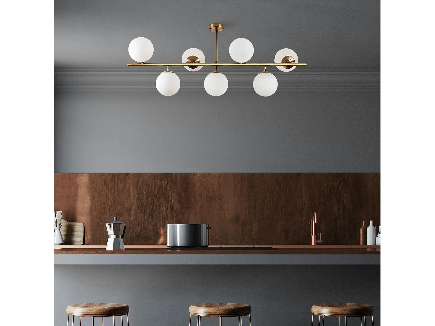 Suspension cuisine design – 7 globes sur barre SIERRE