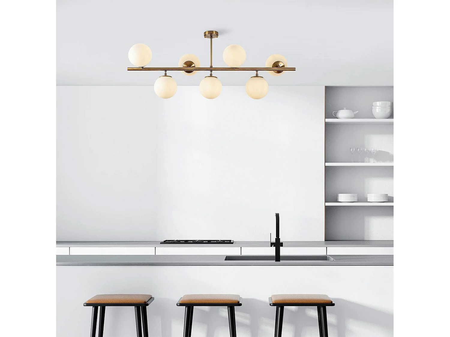 Suspension cuisine design – 7 globes sur barre SIERRE