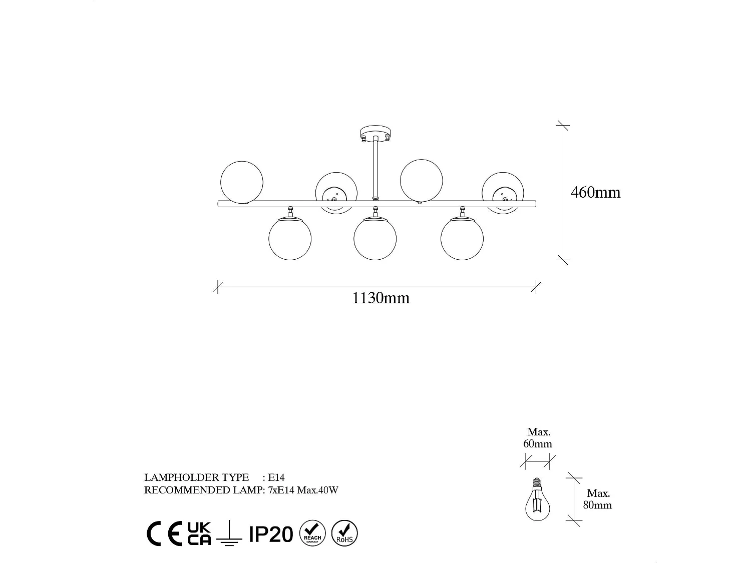 Suspension cuisine design – 7 globes sur barre SIERRE