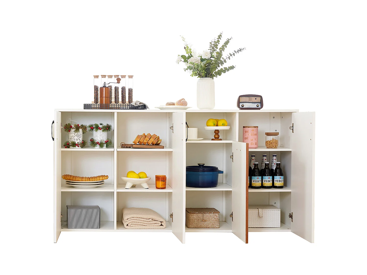 Buffet 4 portes pour salon, chambre et salle à manger Design bicolore 160 x 40 x 80 cm