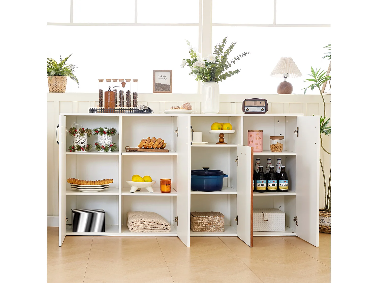 Buffet 4 portes pour salon, chambre et salle à manger Design bicolore 160 x 40 x 80 cm