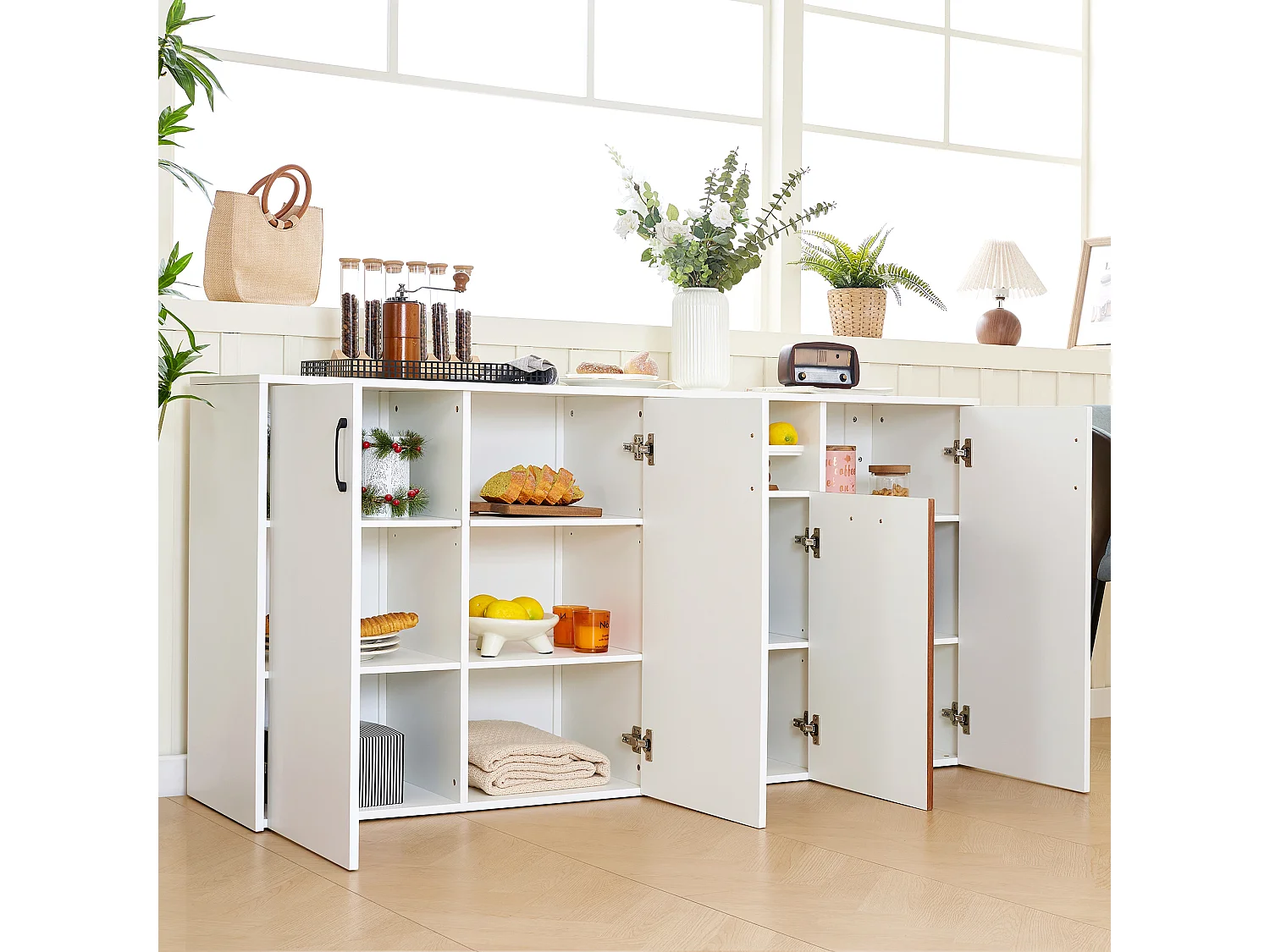 Buffet 4 portes pour salon, chambre et salle à manger Design bicolore 160 x 40 x 80 cm