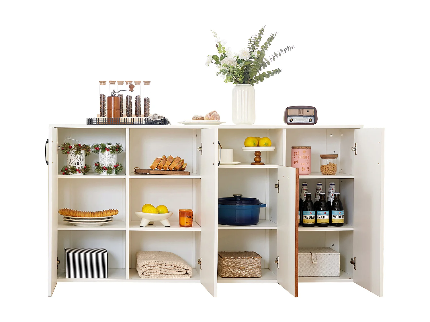 Buffet 4 portes pour salon, chambre et salle à manger Design bicolore 160 x 40 x 80 cm