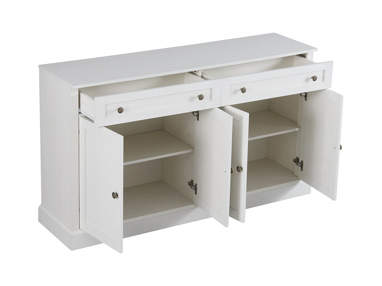 Wit dressoir met 2 lades en 4 deuren, veel opbergruimte, eenvoudige stijl