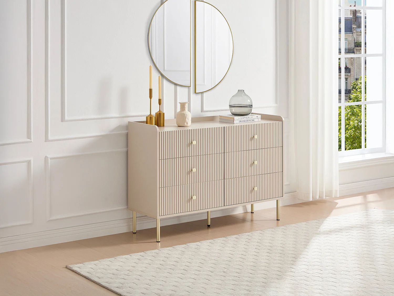 Commodes 6 tiroirs – Beige et doré - LUNAOR