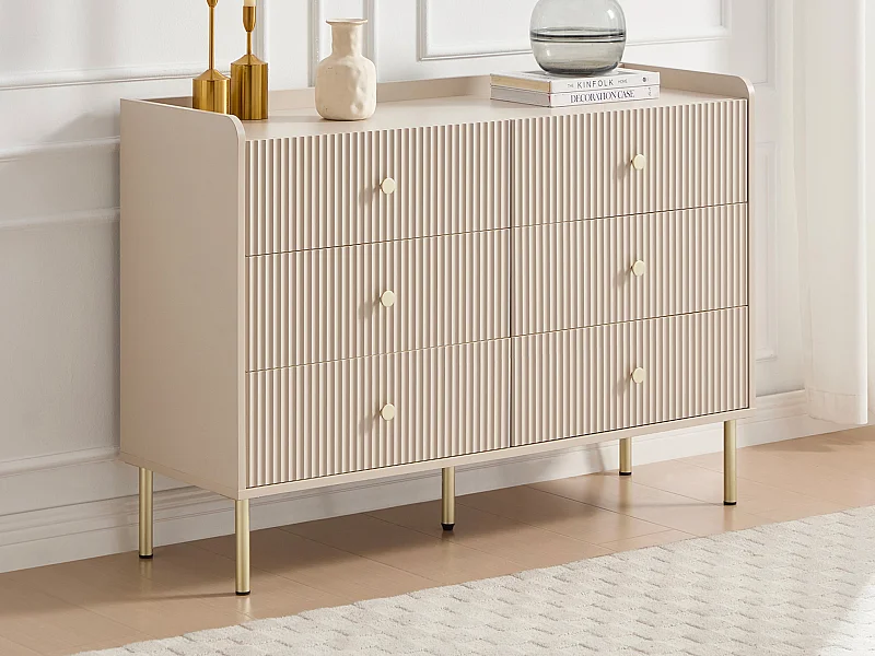 Commodes 6 tiroirs – Beige et doré - LUNAOR