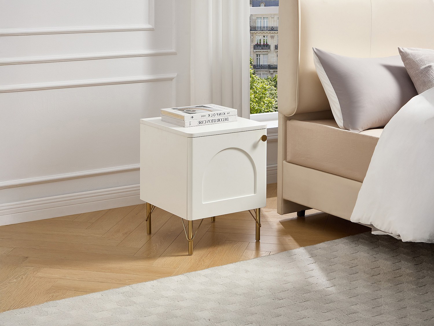 Nachttisch rechts mit 1 Tür – Weiß und Gold - ALOBARA günstig online kaufen