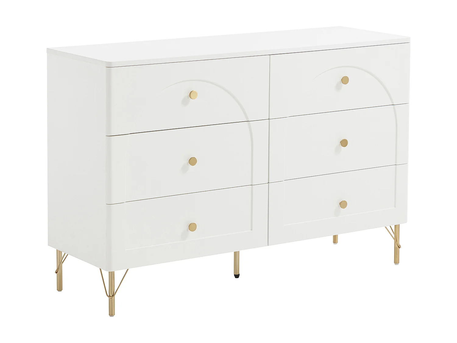 Commode 6 tiroirs – Blanc et doré - ALOBARA