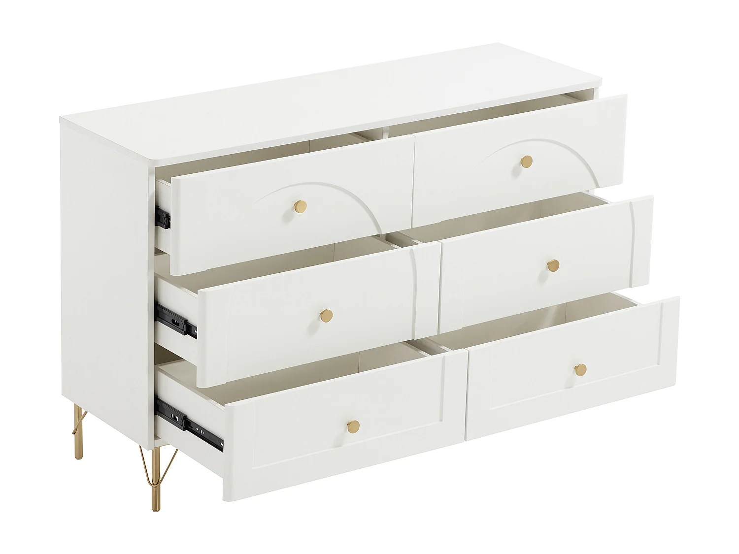 Commode 6 tiroirs – Blanc et doré - ALOBARA