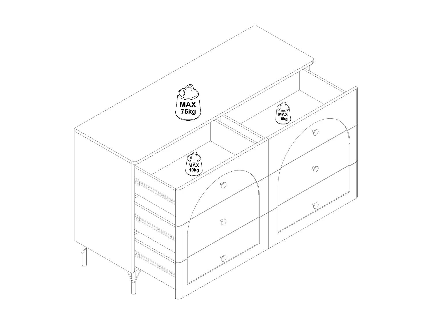 Commode 6 tiroirs – Blanc et doré - ALOBARA
