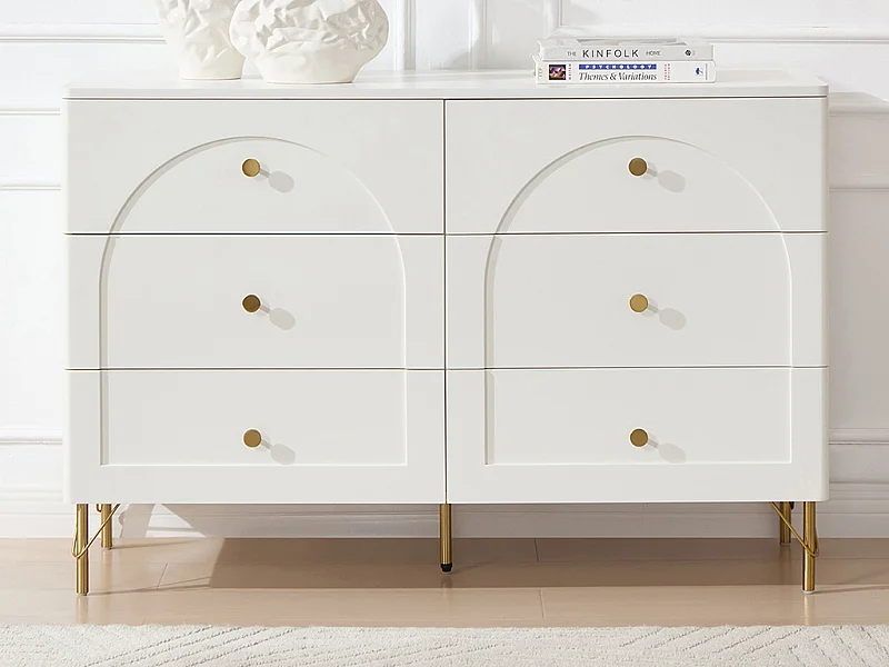 Commode 6 tiroirs – Blanc et doré - ALOBARA