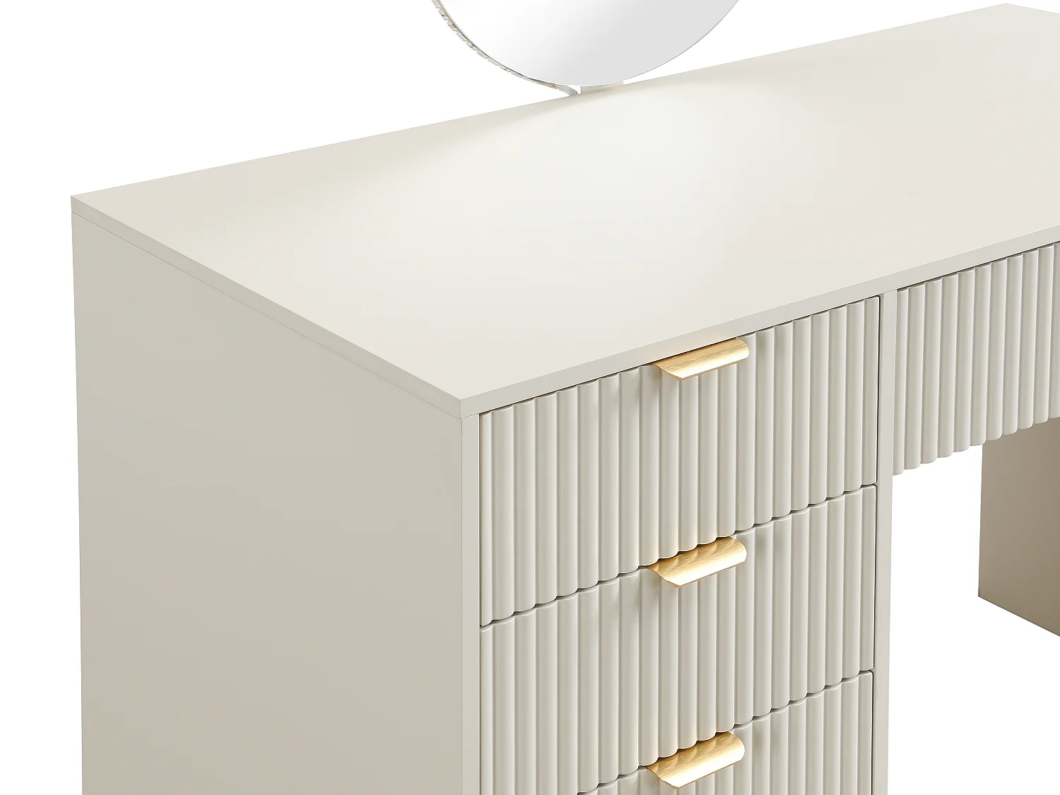 Coiffeuse avec miroir à LEDs - 5 tiroirs - Beige et doré - OLENYRA