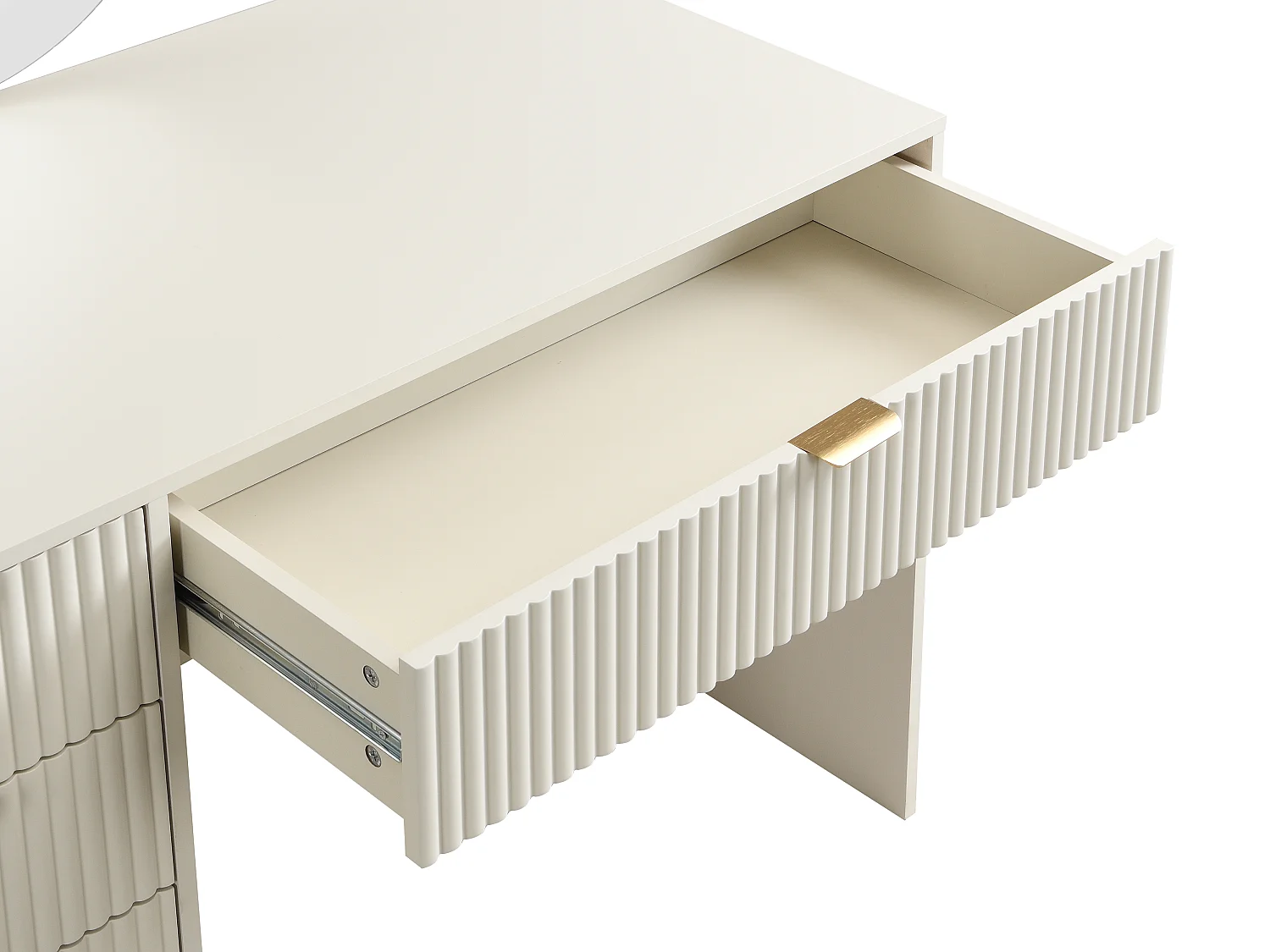 Coiffeuse avec miroir à LEDs - 5 tiroirs - Beige et doré - OLENYRA