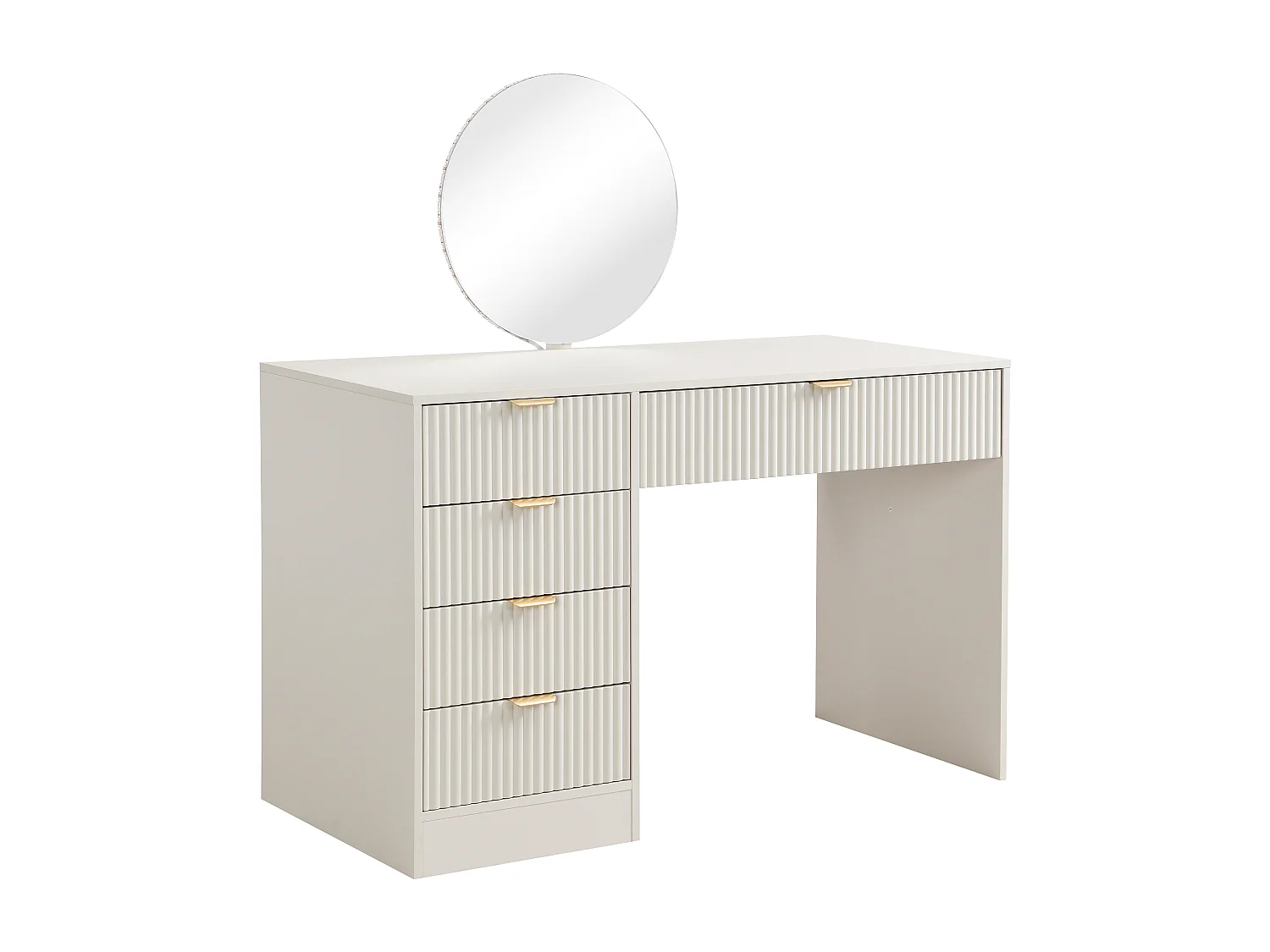 Coiffeuse avec miroir à LEDs - 5 tiroirs - Beige et doré - OLENYRA