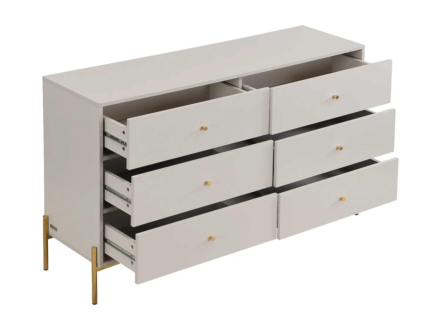 Commode 6 tiroirs - MDF et métal - Beige et doré - MILAVIA