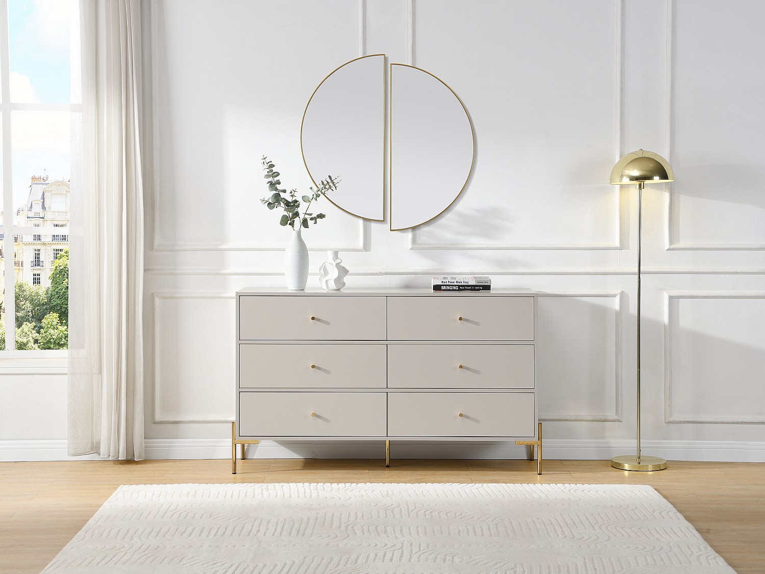 Kommode med 6 skuffer - MDF og metall - Beige og gullfarget - MILAVIA