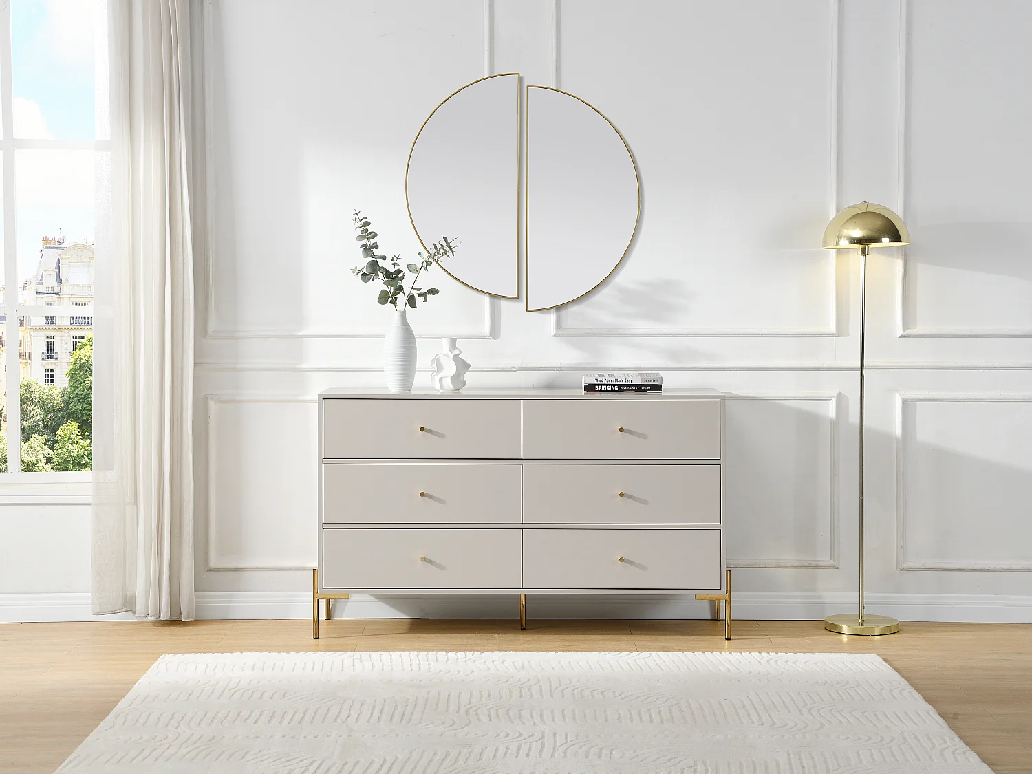 Commode 6 tiroirs - MDF et métal - Beige et doré - MILAVIA