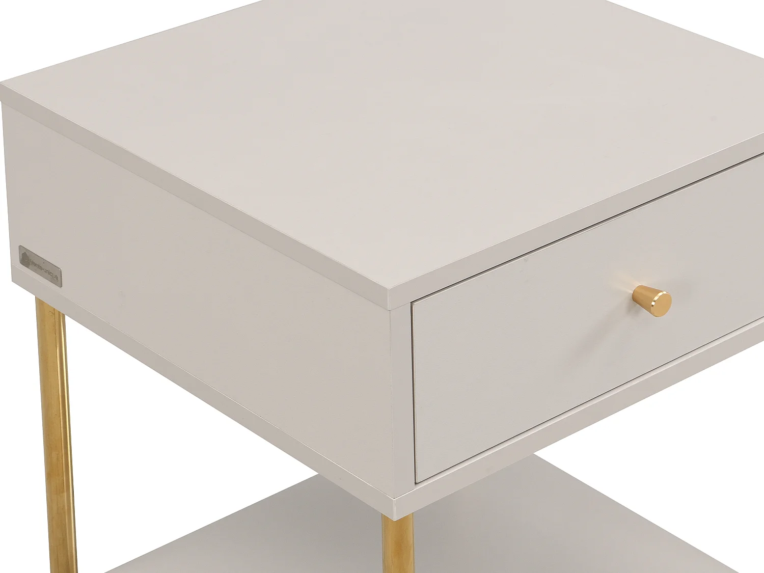 Table de chevet 1 tiroir - MDF et métal - Beige et doré - MILAVIA