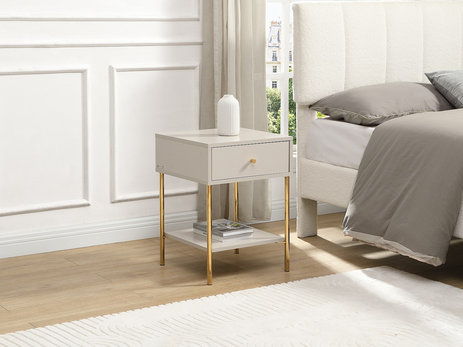 Vente-unique Nachttisch Mit 1 Schublade - Mdf Und Metall - Beige Und Goldfarben - Milavia