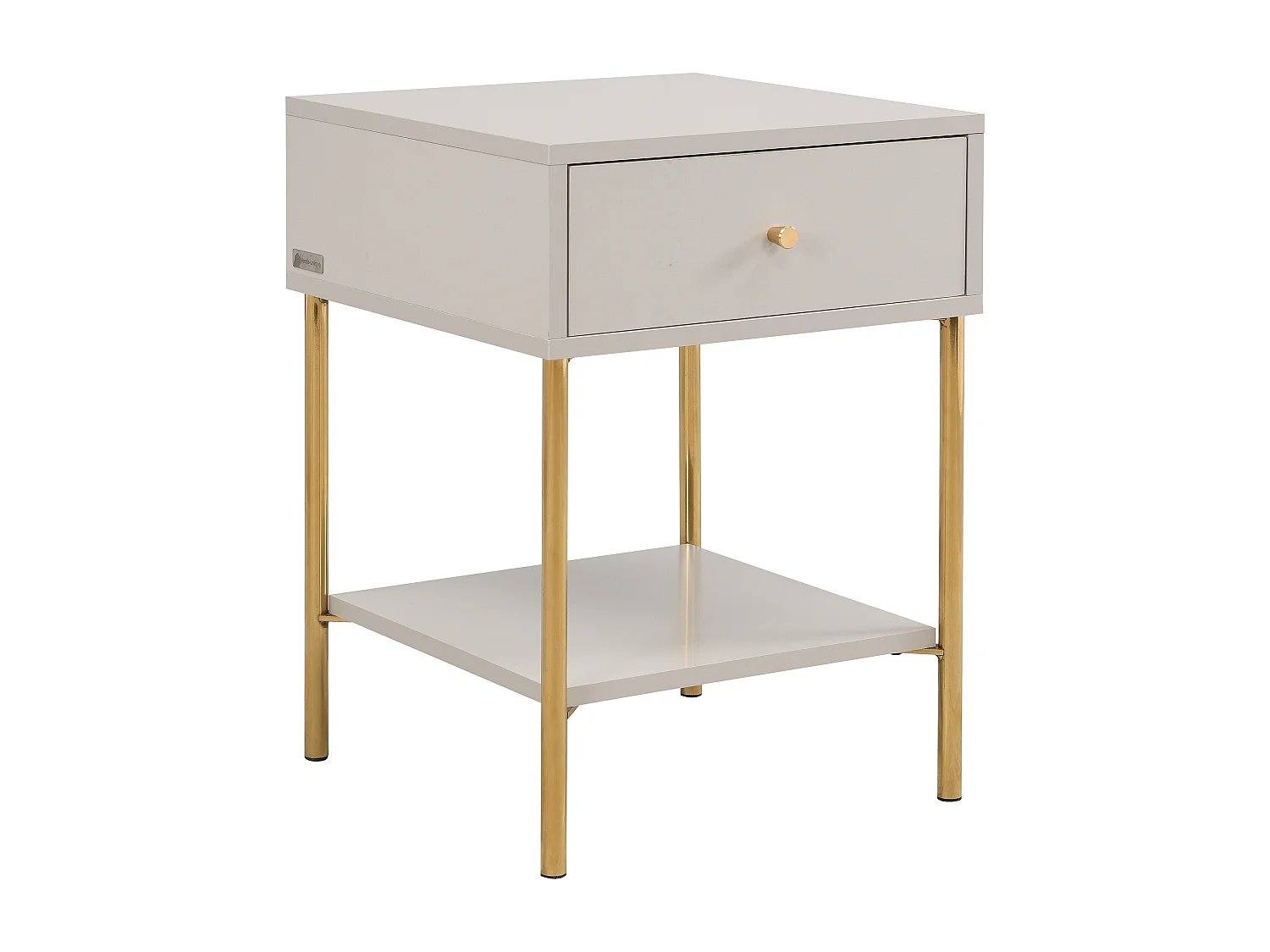 Table de chevet 1 tiroir - MDF et métal - Beige et doré - MILAVIA