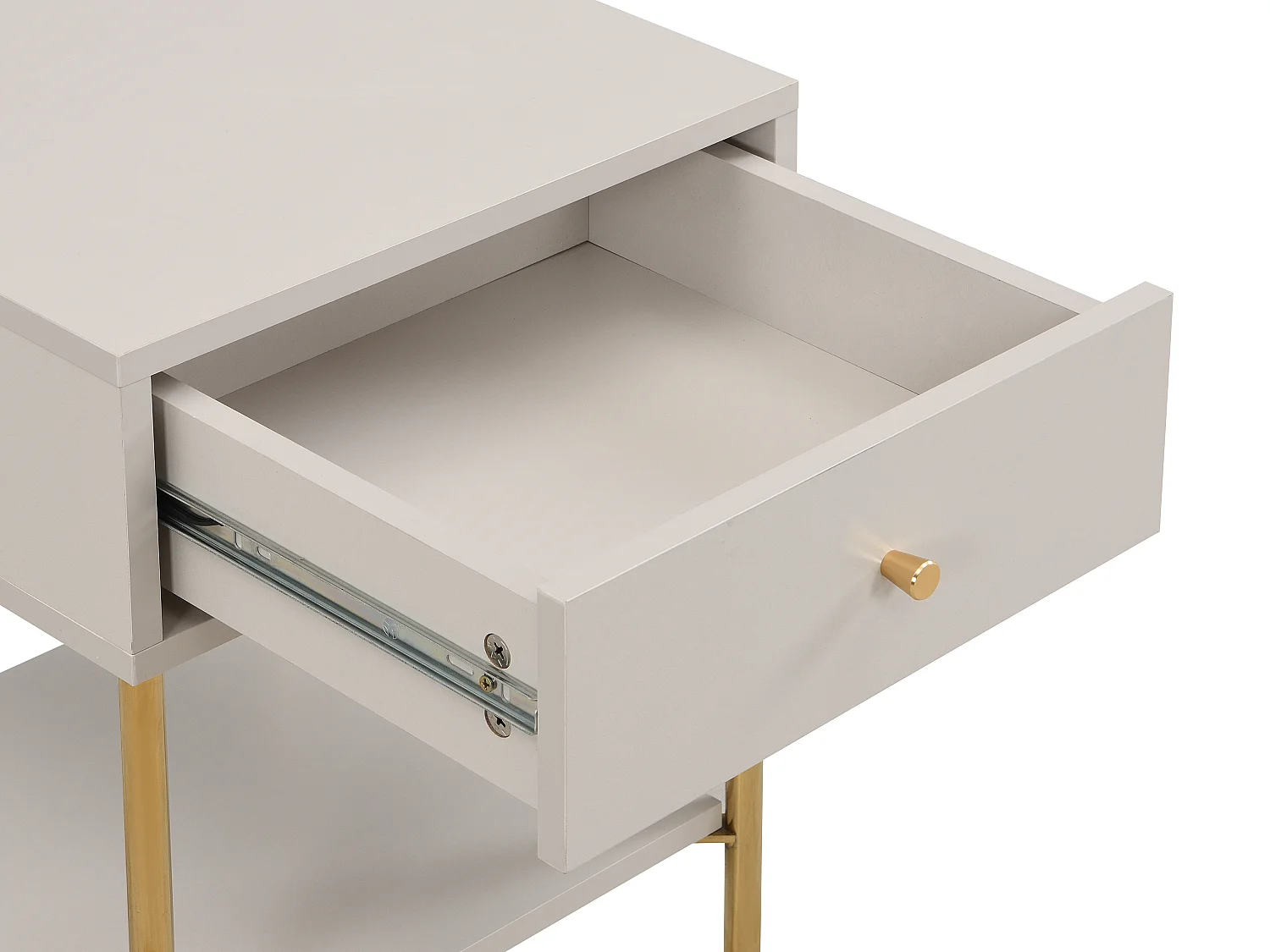 Table de chevet 1 tiroir - MDF et métal - Beige et doré - MILAVIA